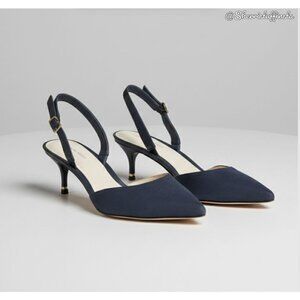 Katherine Kelly Marine Blue Grey Suede Slingback Kitten Heels Womens Size 7.5